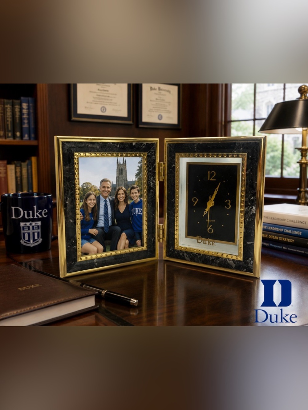 Vintage DUKE Commemorative Clock & Photo Frame - Elegant Gold & Marble Design